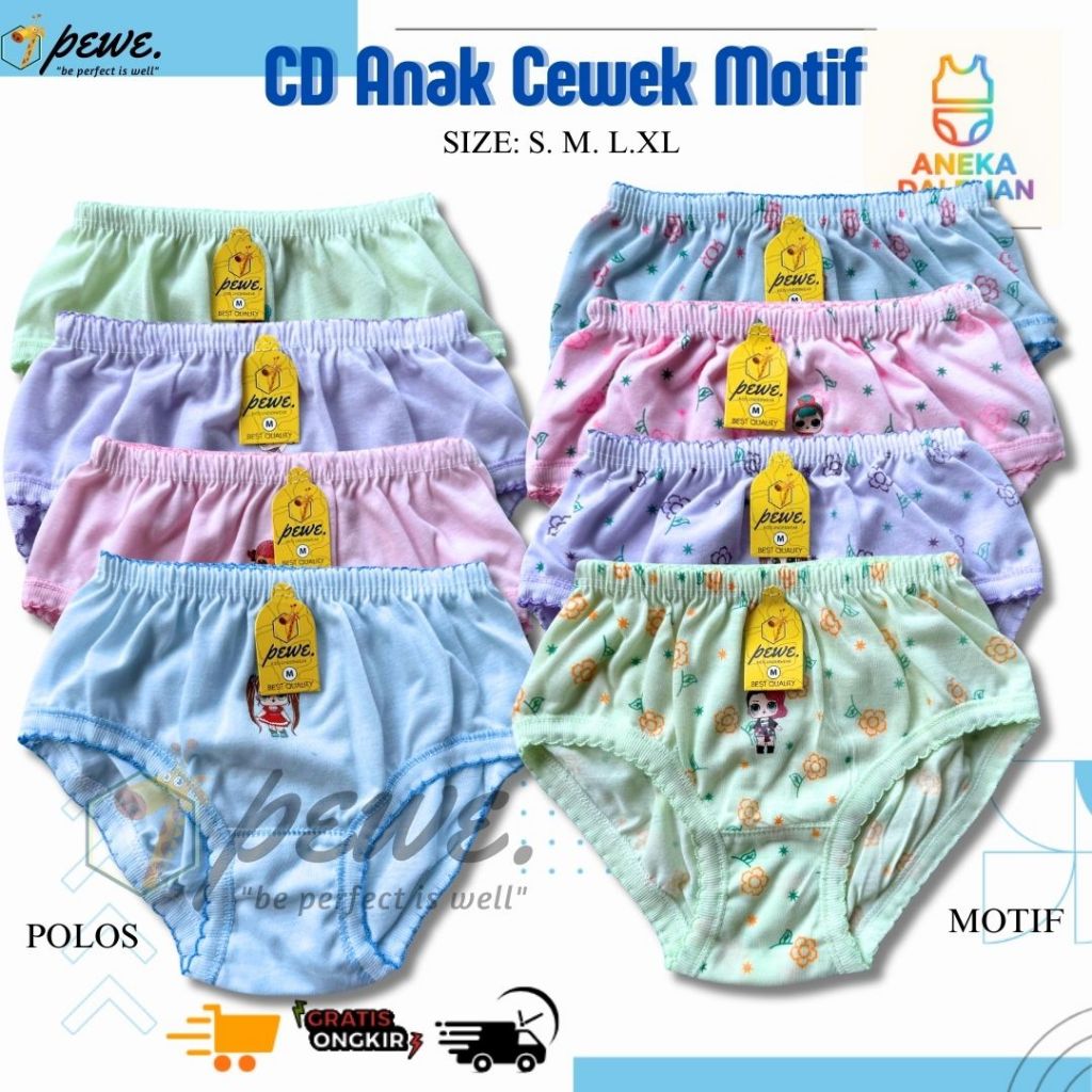 12 Pcs Celana Dalam Anak Perempuan – Cantik, Lembut & Adem Nyaman di pakai | Grosir CD Karakter Bung