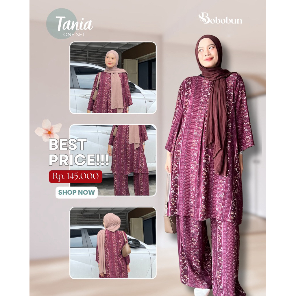 TANIA ONE SET  BY BOBOBUN, setelan tunik-kulot Bahan RAYON, setelan daily activity