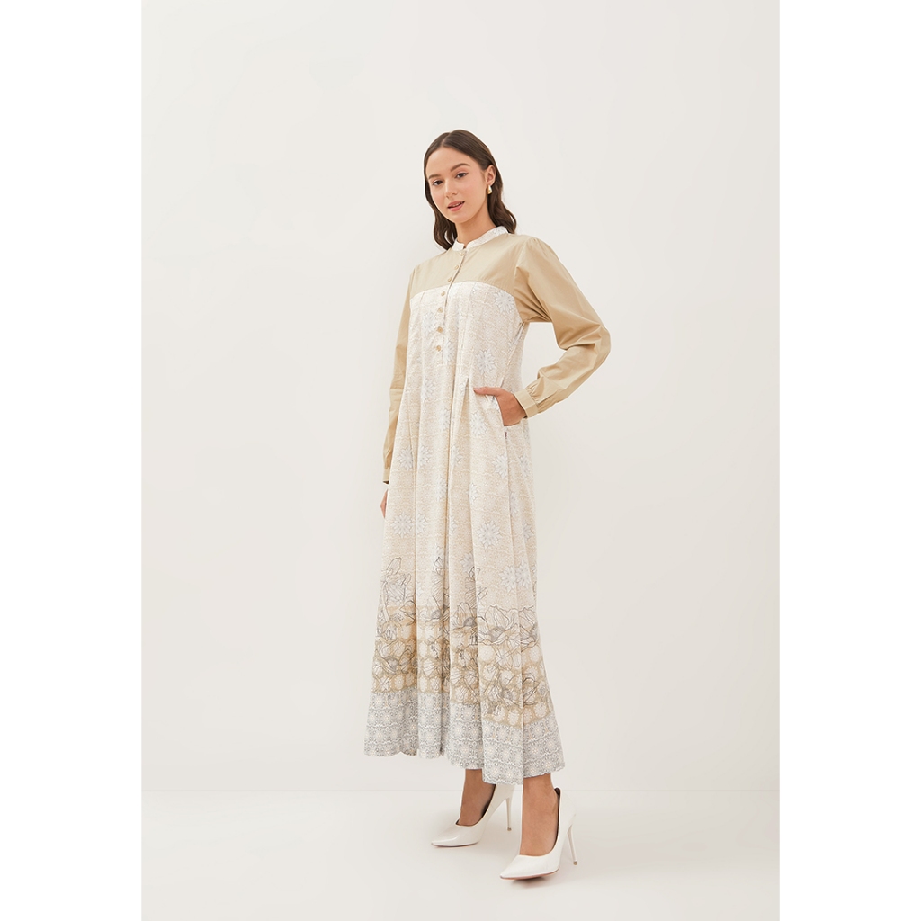 AKO Long Dress Beige Zikra Border | 13-0239