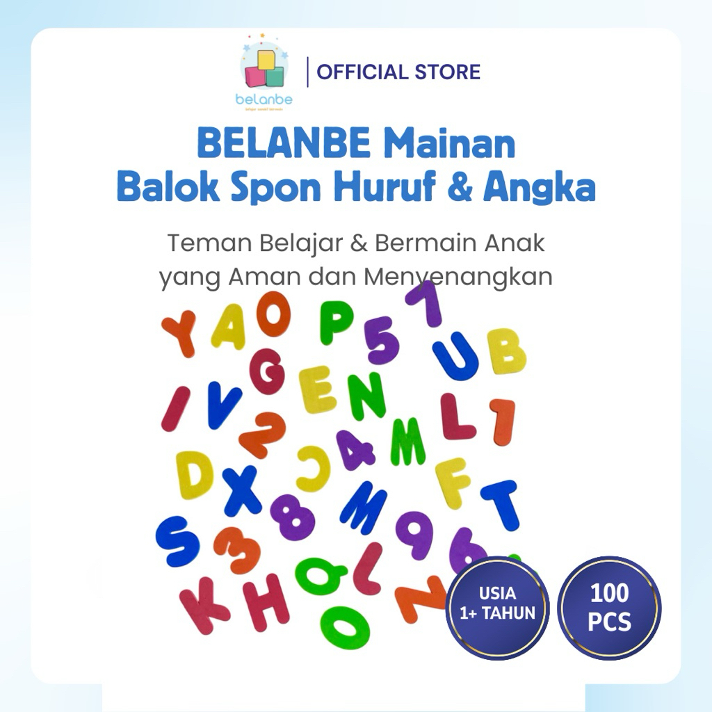 Belanbe mainan anak balok spon huruf dan angka | edukasi sensory susun bongkar pasang huruf