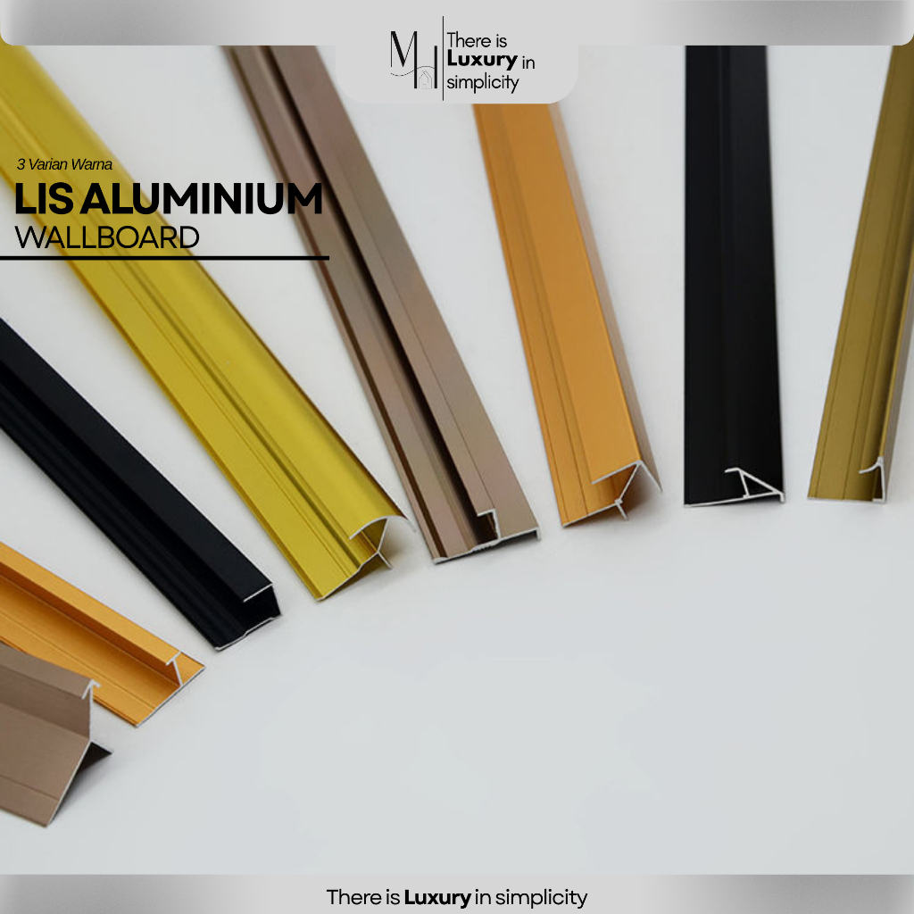 List Aluminium dekorasi wallboard 3 warna Rose Gold, Black dan