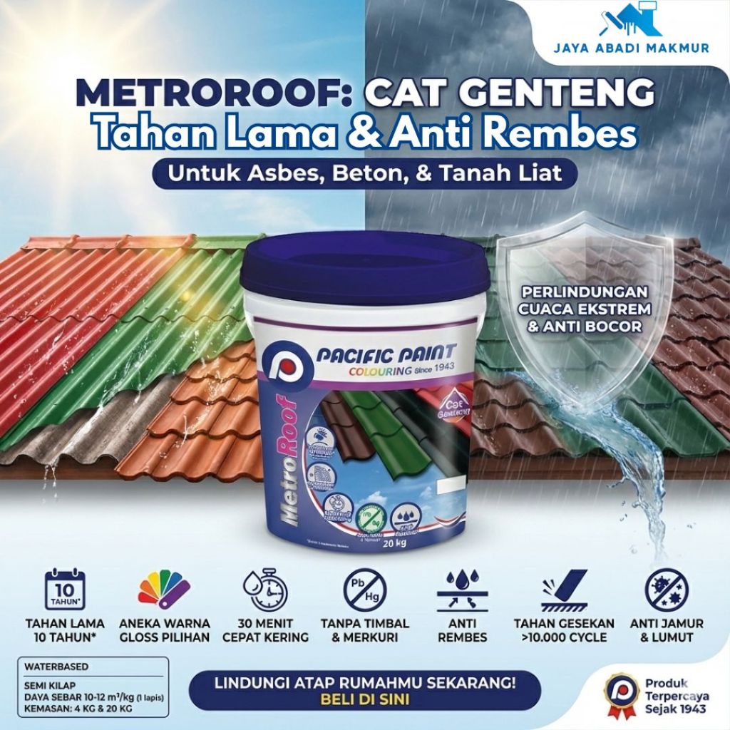 Pacific Paint MetroRoof Cat Genteng Anti Bocor & Lumut 20kg - Semi Kilap Etalase 1