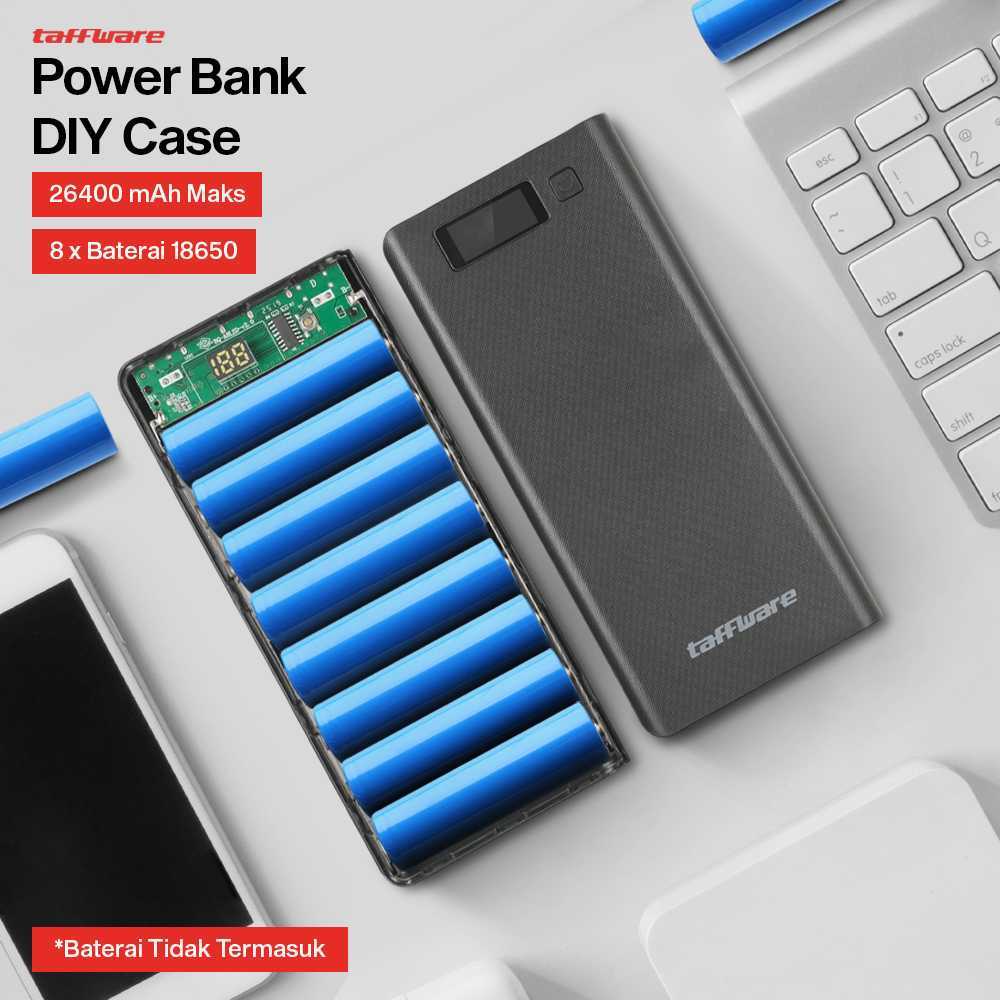 TAFFWARE Casing Power Bank DIY Case 8 PCS 18650 Dual USB Port 2.1A Fast Charging LCD Digital Indikat