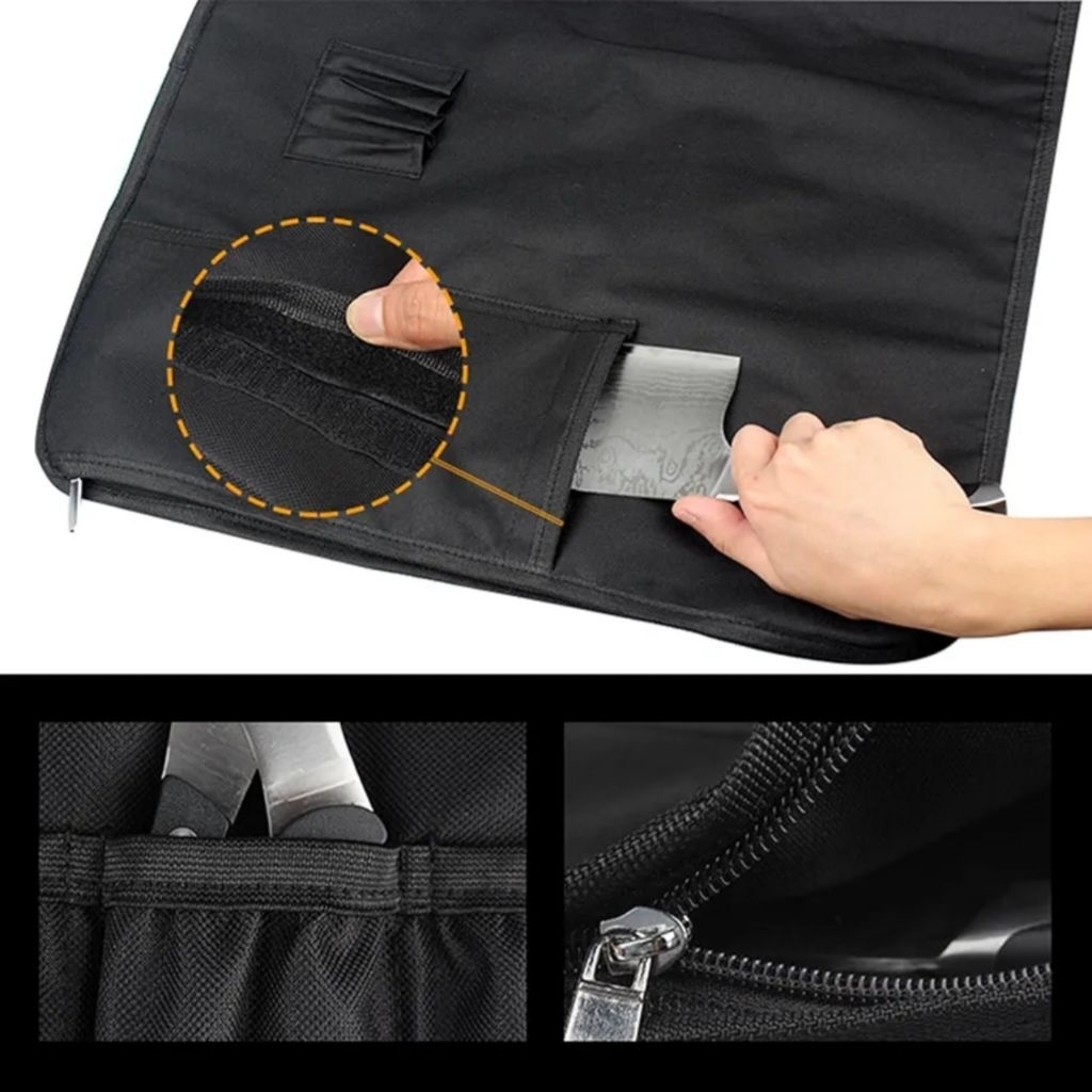 Tas Gulung Pisau Koki dengan Pegangan Jinjing dan Tali Bahu Tas Penyimpanan Pisau Dapur Berkapasitas