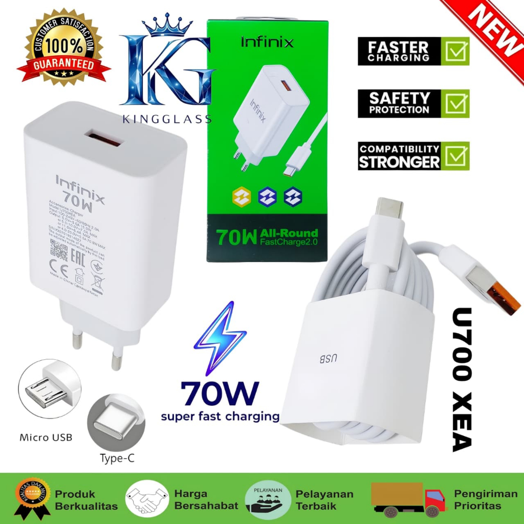 Charger 70W Infinix Note 40 Pro Super Fast Charging Real IC 100% U700XEA Micro / Type C [SMOLL]