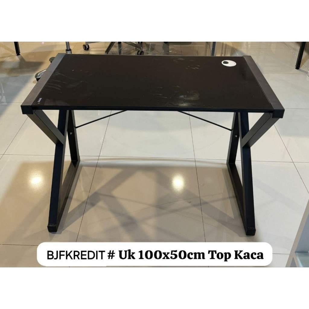 Meja Gaming Komputer Minimalis Meja Kerja Carbon Top Kaca Tempered - Uk 100x50cm
