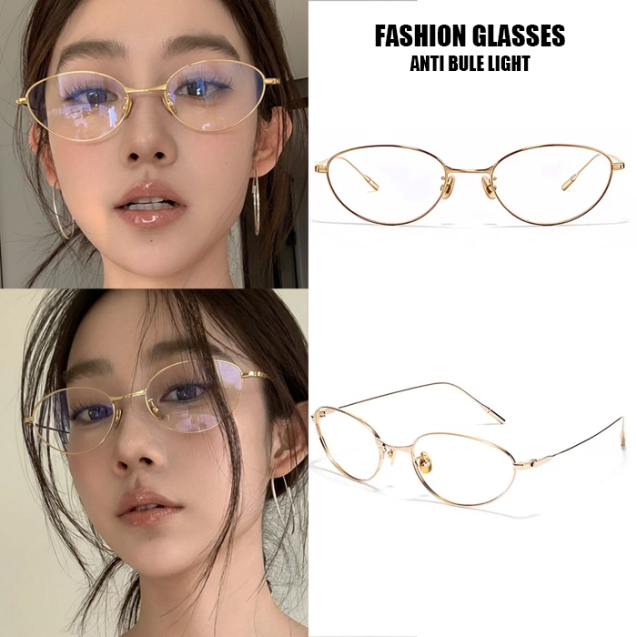 Kacamata Cat Eye wanita frame metal tipis ukuran kecil gaya retro Korea dengan desain unik lucu dan 