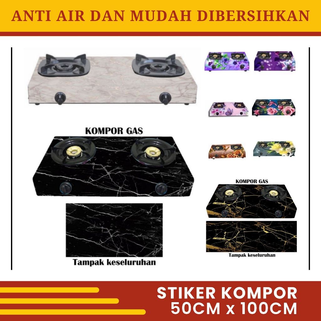 Wallpaper Stiker Kompor Gas 2 Tungku Rinnai Sticker Kompor Motif Bunga Marmer Anti Minyak Anti Panas