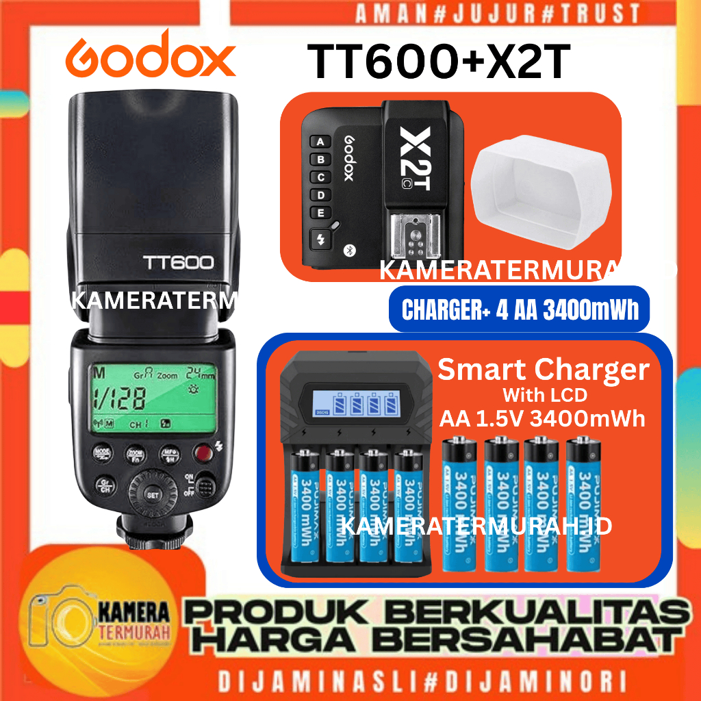 Paket Speedlite Flash Godox TT600 tt 600 tt600 Universal + Trigger Godox X2T for canon sony fuji nik