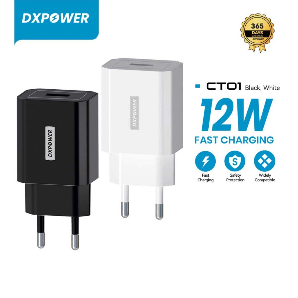 DXPOWER CT01 Charger Travel 10PCS 1 USB 2.4A Original Hitam Putih Input AC 100-240V Output 5V 2.4A M