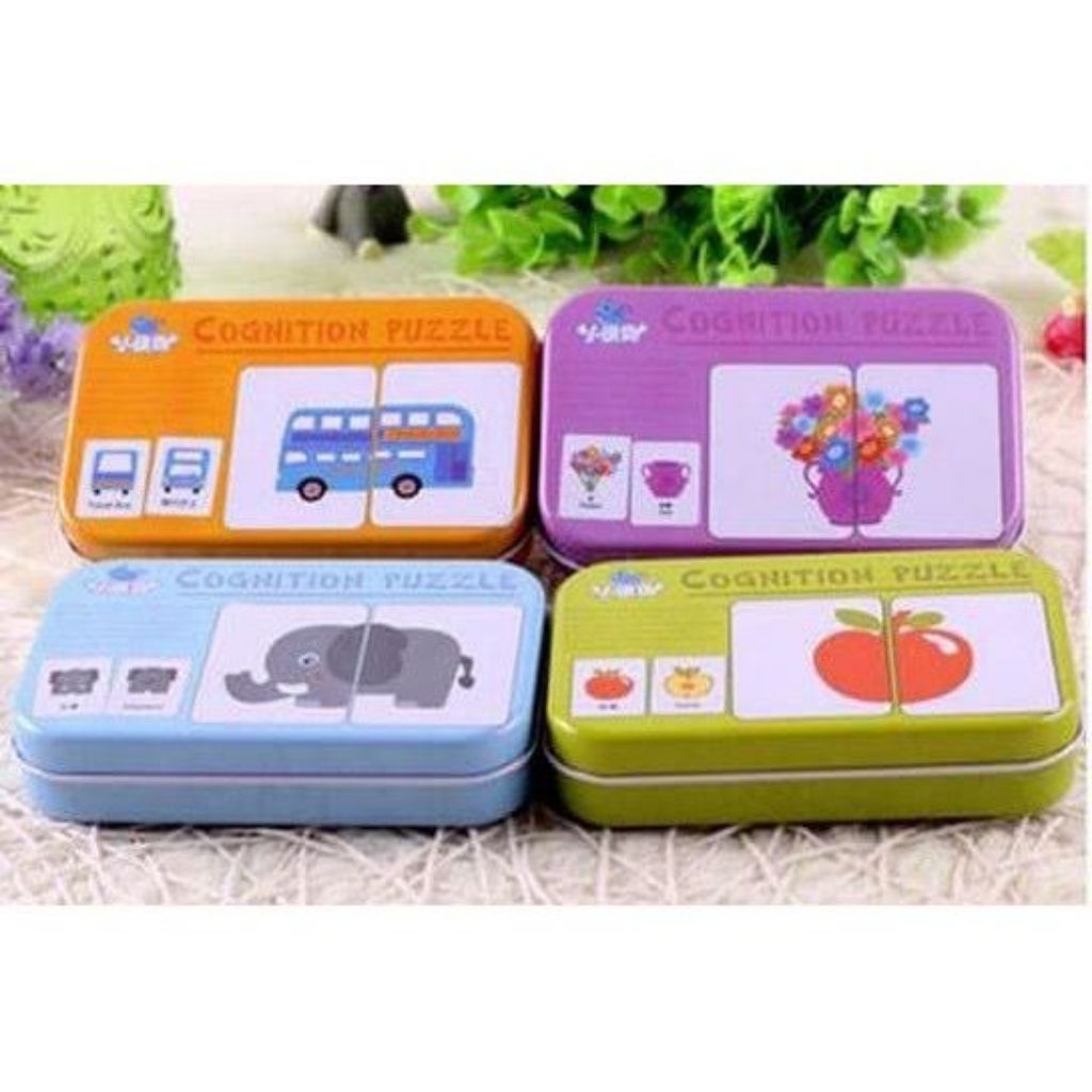 Mainan edukasi anak cognition puzzle kartu mencocokan gambar matching match domino jigsaw hewan anim