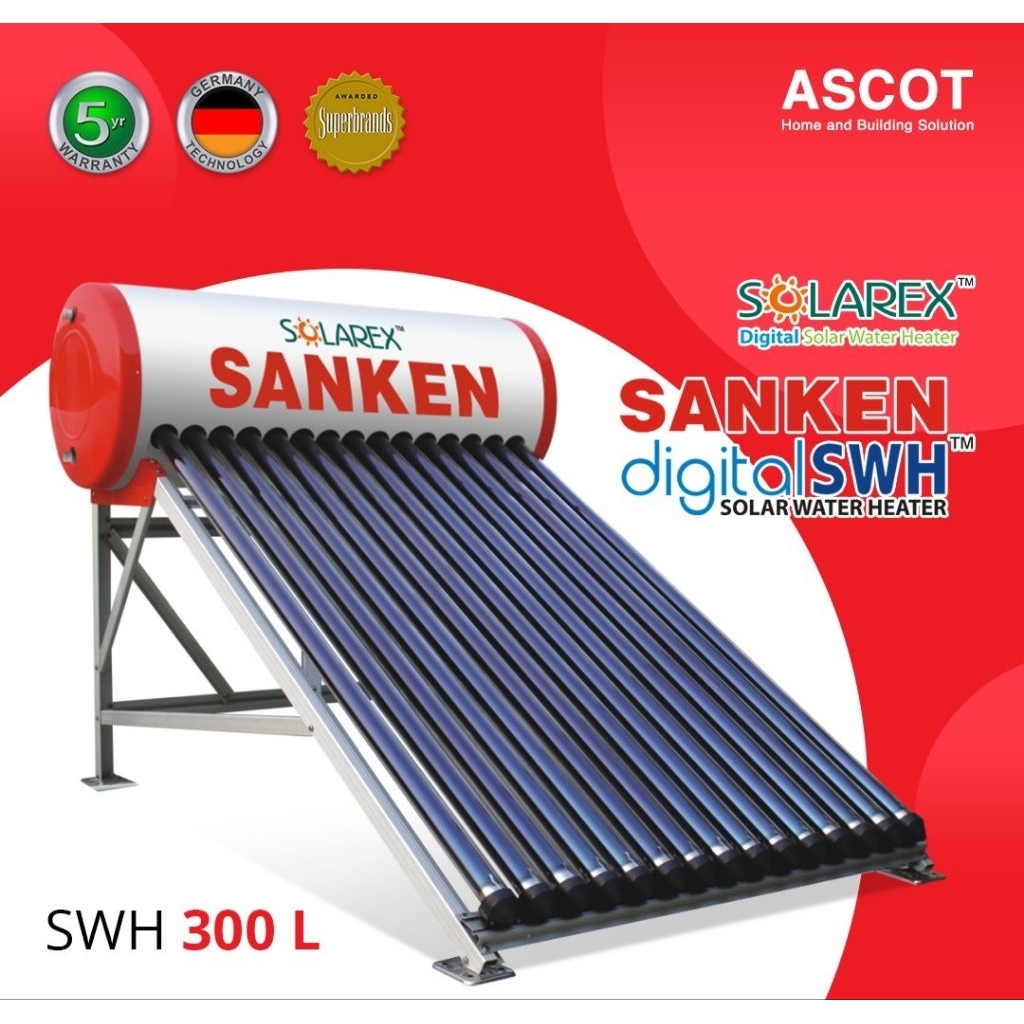 Pemanas Air Tenaga Surya Sanken Solar Water Heater SWH-PR100L Kapasitas 300L Solarex Dengan Garansi 