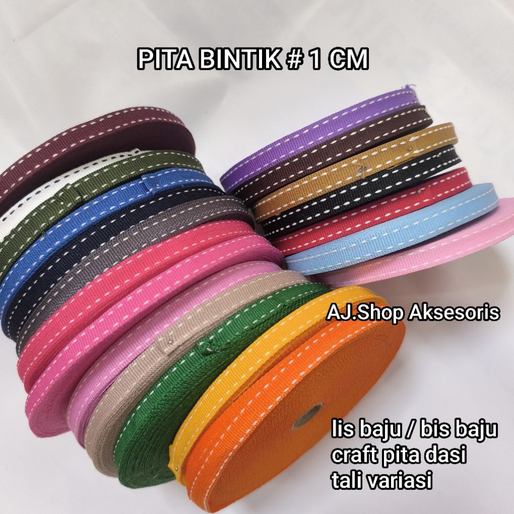WEBBING TAPE / PITA BIS MOTIF BINTIK / PITA POLYESTER LEBAR 1 CM HARGA PER ROLL
