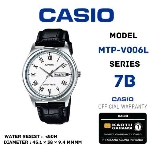 Casio General MTP-V006L-7BUDF / MTP-V006L-7B / MTP-V006L Jam Tangan Pria Analog Kulit Original