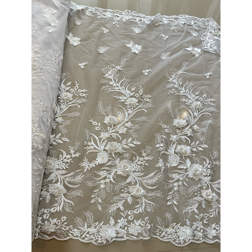 Kain tulle 3d akar merambat tebal/tulle bordir 3d merambat