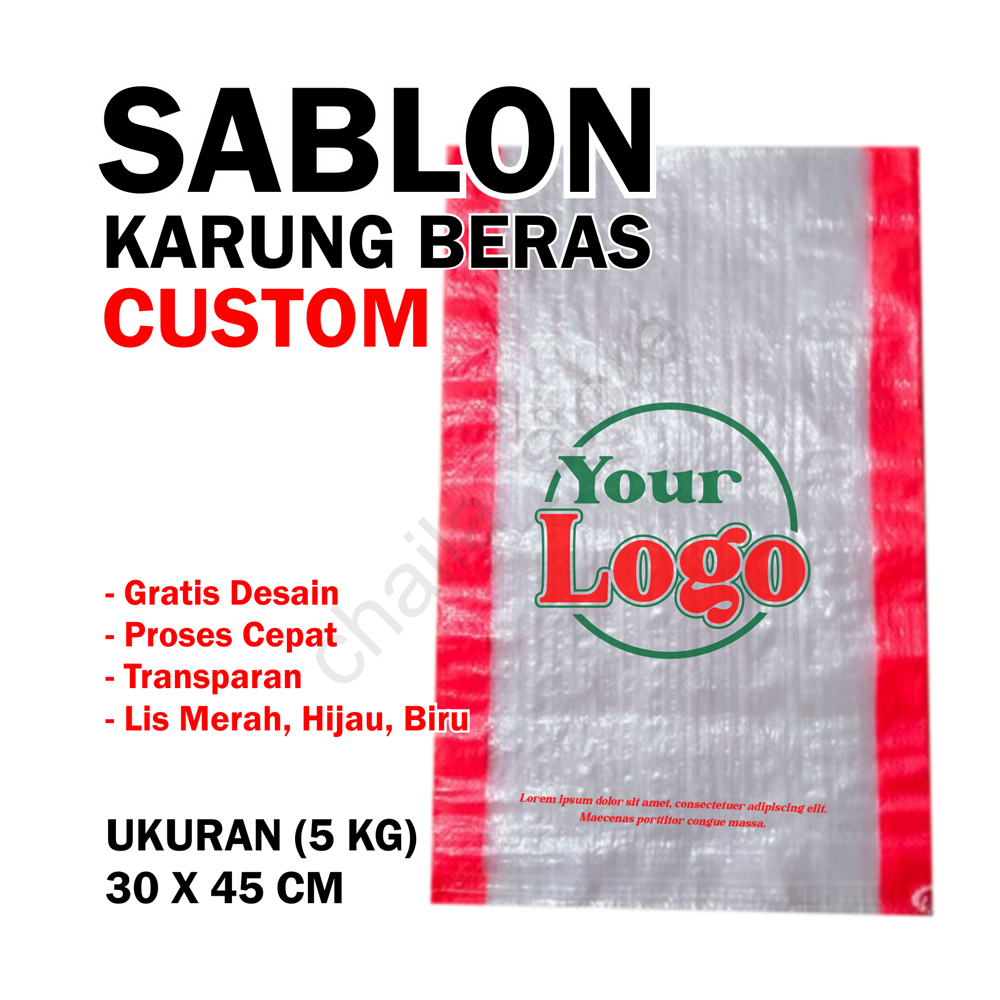 SABLON KARUNG BERAS CUSTOM 5KG 10KG TRANSPARAN - FREE DESAIN