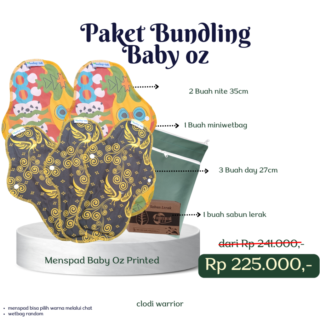 Paket Hemat Menspad BABY OZ Pembalut Wanita Kain Cuci Ulang Mensped Sehat Alami