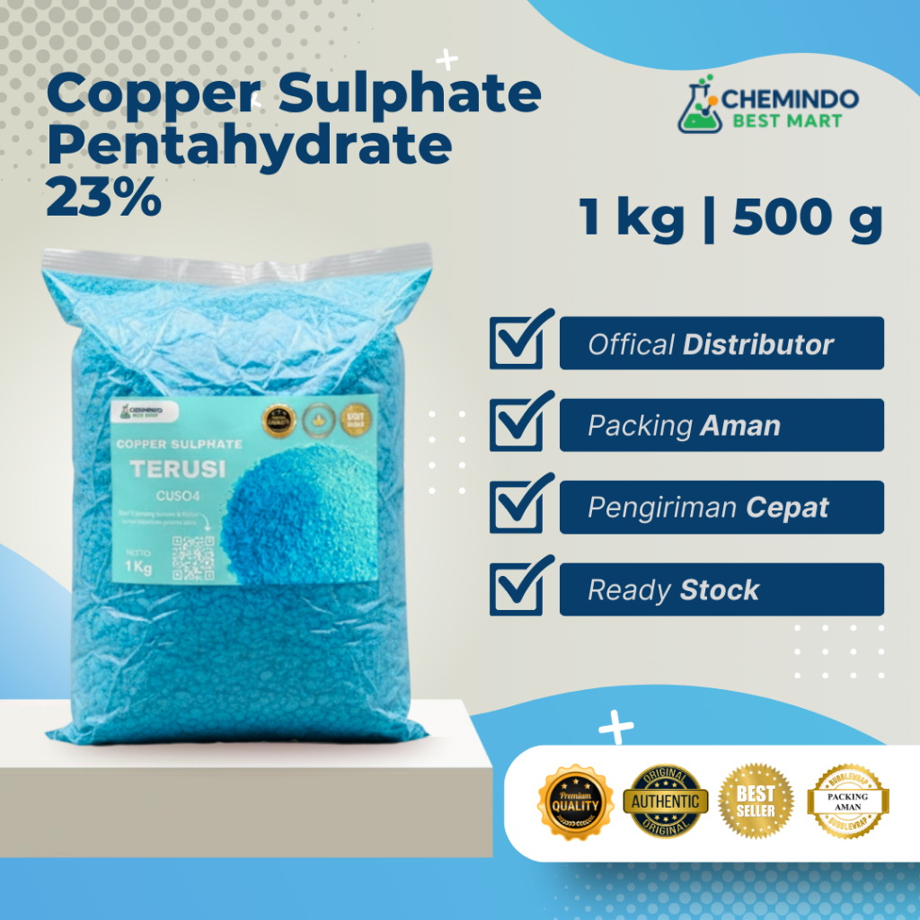 Copper Sulphate Pentahydrate 23% 500 Gram 1KG - Terusi Biru CuSO4 - Tembaga Sulfat Premium - Sapi PM