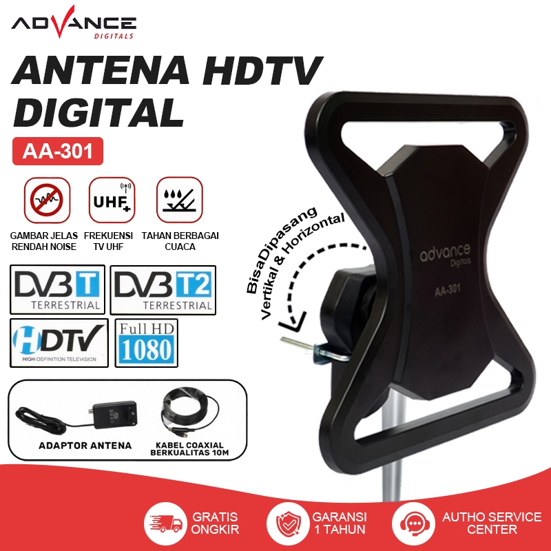 Advance Antena TV Digital AA-301 Antena TV Outdoor UHF HDTV/DV3T/DV3T2 Dengan Penguat Sinyal