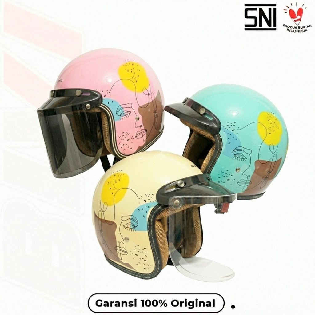 Helm BIVI Bogo Motif WAJAH + Kaca Pria Wanita Dewasa