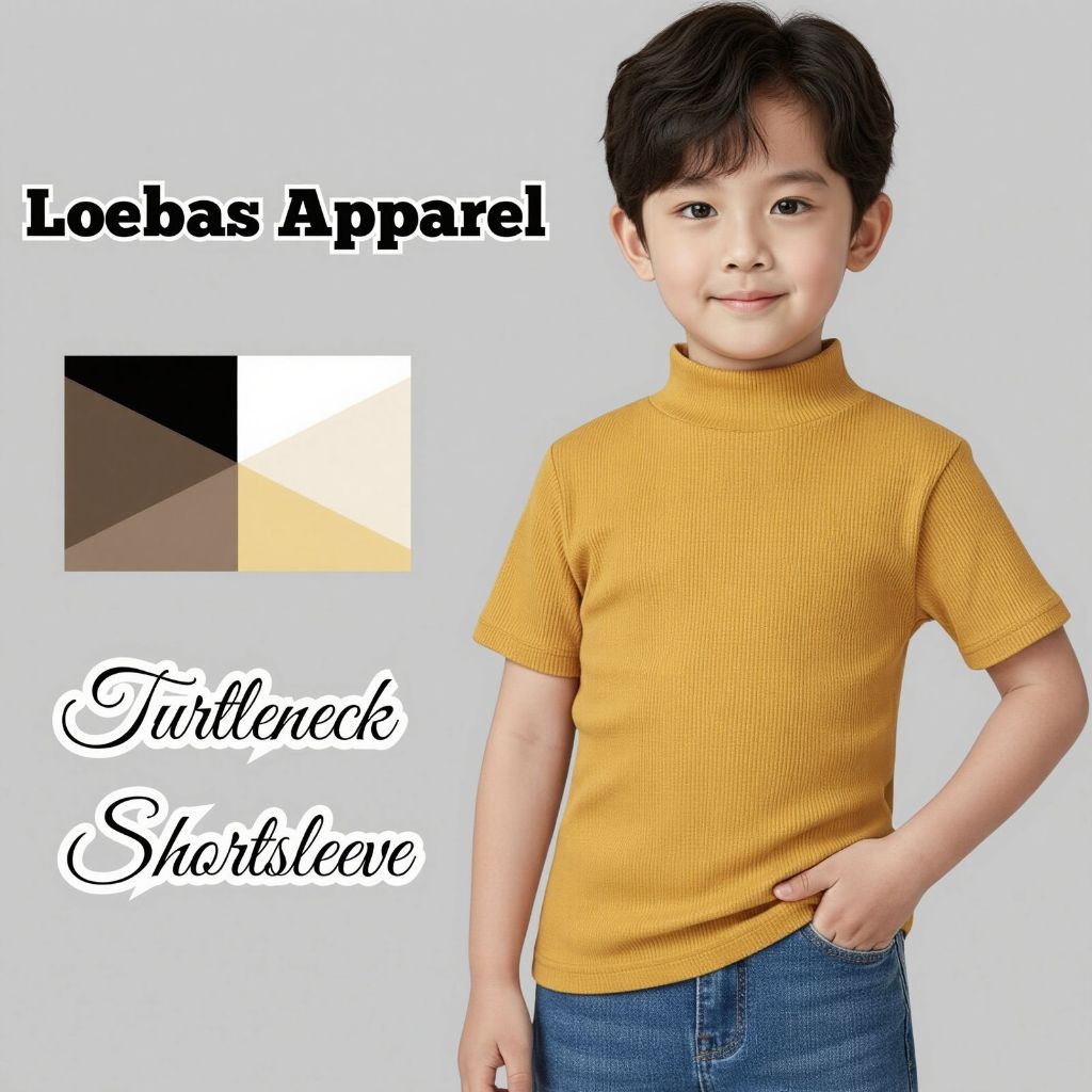 Baju Rajut Anak Cowok Turtleneck Kerah Tinggi Polos Lengan Pendek Model Korean Style