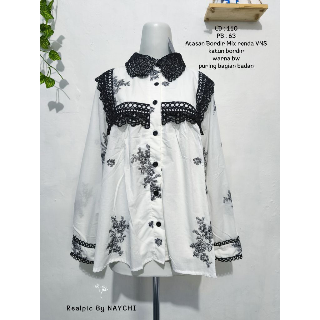 New Atasan katbor mix renda VNS Wanita terbaru/blouse Wanita/Atasan VNS import/blouse katun bordir w
