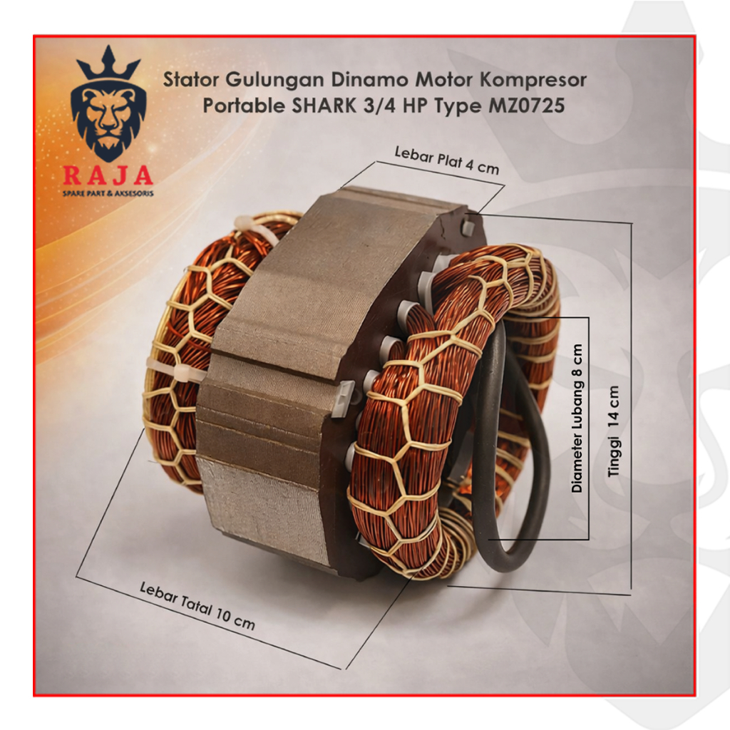 Stator Gulungan Dinamo Motor Kompresor Portable SHARK 3/4 HP Type MZ0725 | Kawat Tembaga Asli Awet &