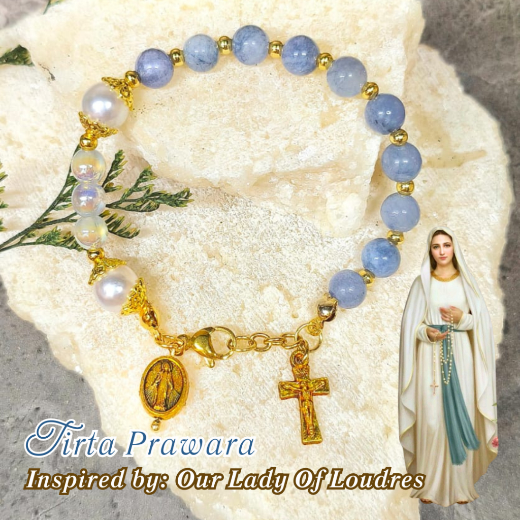 Gelang Rosario Maria dari Loudres Gelang Kristal / Batu Alam Asli Aquamarine Anti Karat
