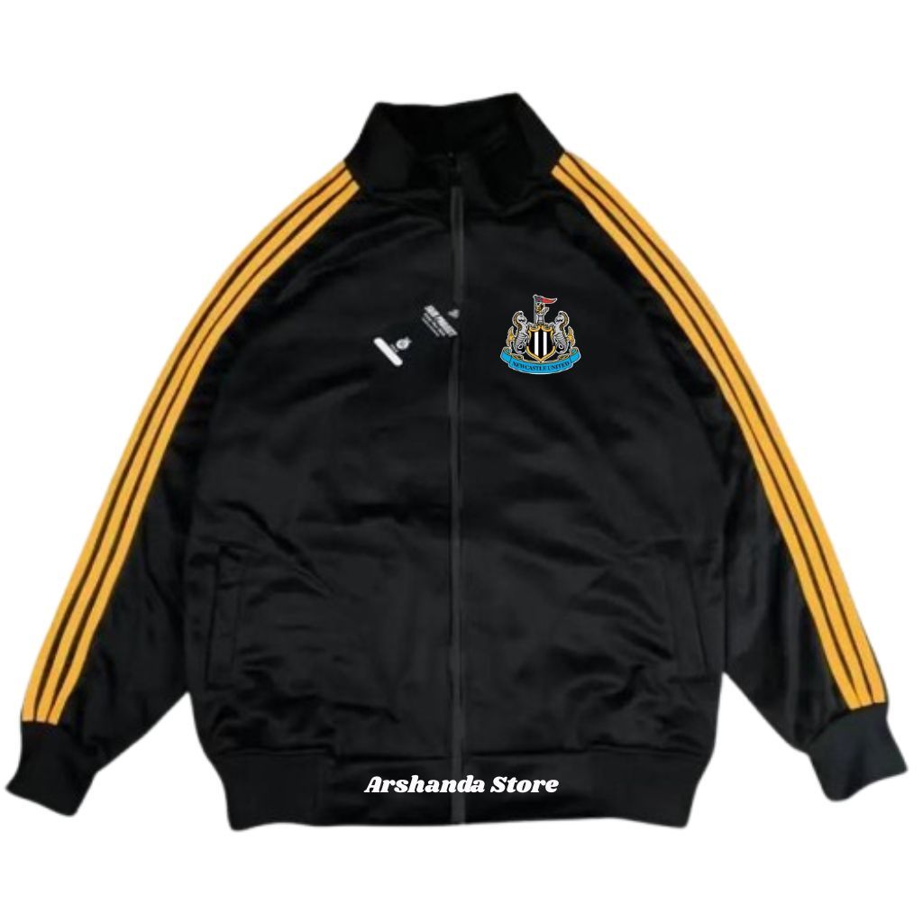 Tracktop Jaket Unisex Black Stripe Kuning List Outdoor Jacket Olahraga Club Bola Top Dunia Newcastle