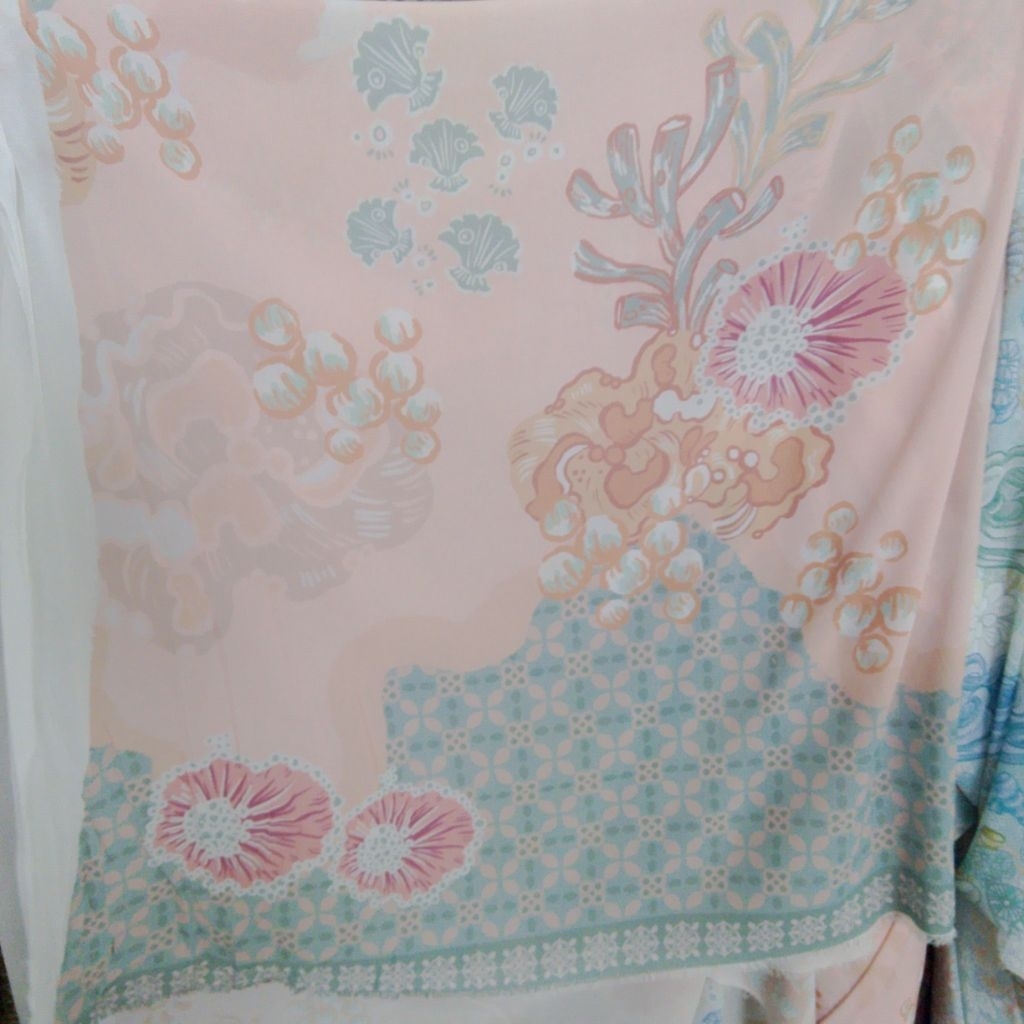 Kain Sifon Ceruty Babydoll Motif Undersea / Ceruti Print Motif Kerang Klasik Premium - Per Setengah 