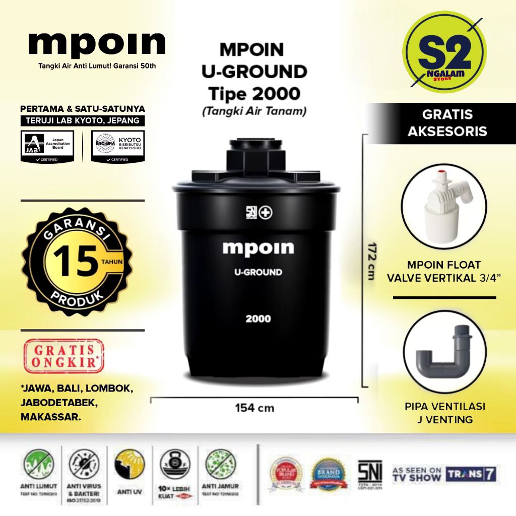 Tandon Air /Toren Air /Tangki Air Tanam - MPOIN U GROUND 2000 Liter (Invoice)