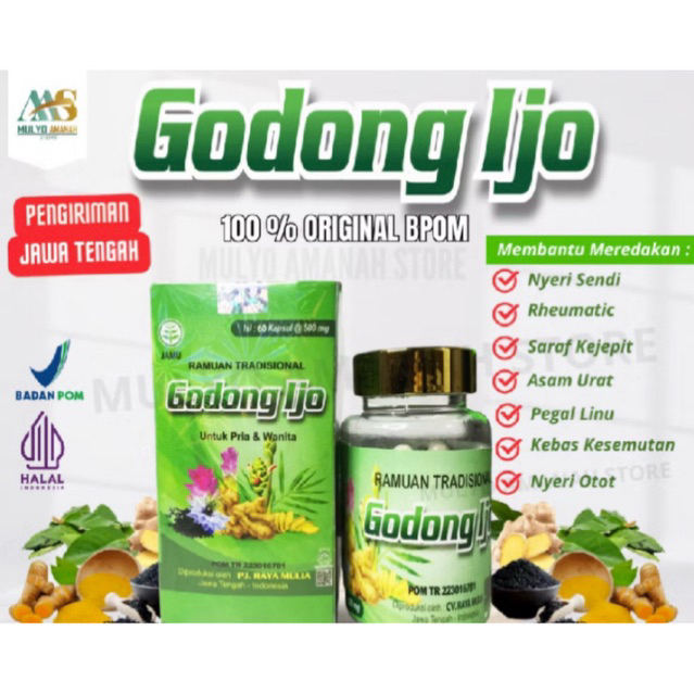 Godong Ijo Kapsul Original BPOM Obat Syaraf Kejepit Herbal Asam Urat Nyeri Sendi Pegal Linu Rematik