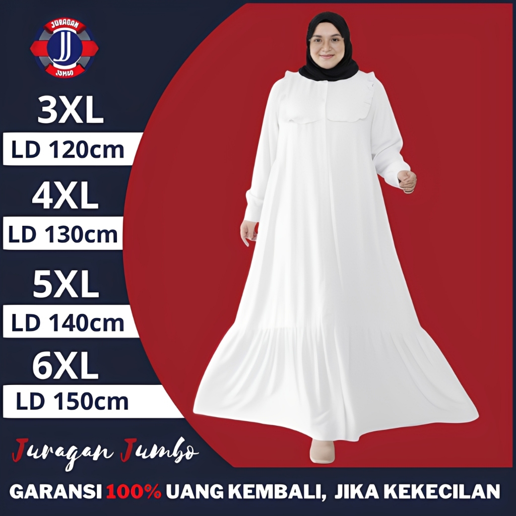 Baju Gamis Jumbo LD 120 130 140 150 Syari Terbaru Polos Premium Crinkle Premium Abaya Putih Mewah