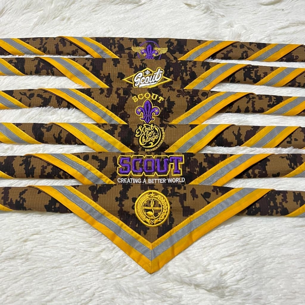 Scraf Pramuka Bordir Motif Loreng | Atribut Pramuka Scout Kacu Leher Scarf Pramuka