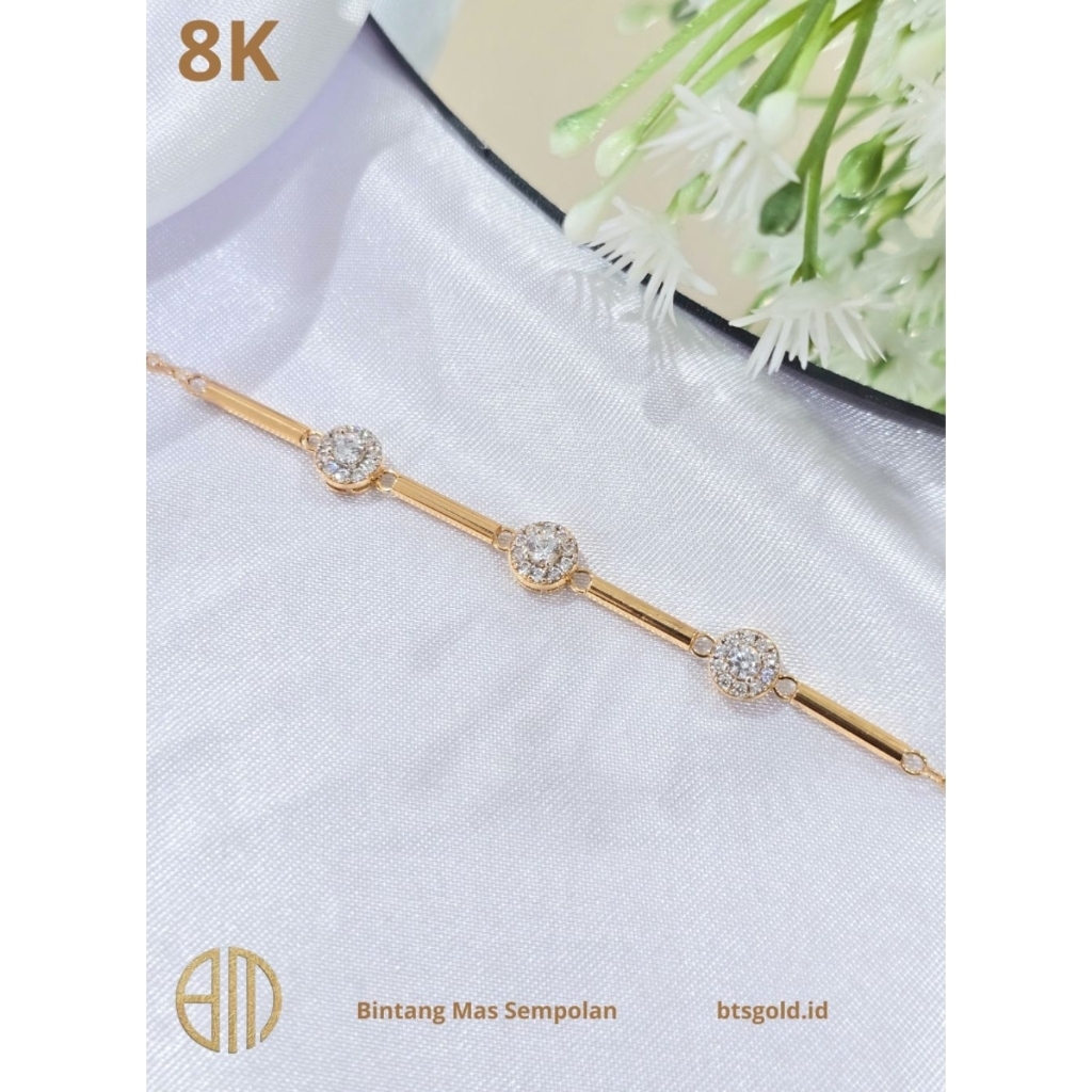 Gelang Rante Bulat Permata Bambu Serut Emas Asli