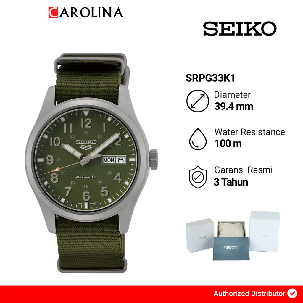 Jam Tangan Pria Seiko 5 Sports SRPG33K1 Green Dial Green Nylon Strap