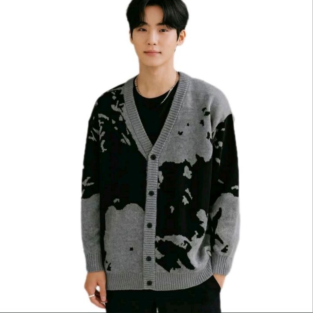 kardigan rajut ABU OUTER Knitwear Cardigan Panjang Baju pria  Wanita Atasan Tebal Casual Oversize Fi