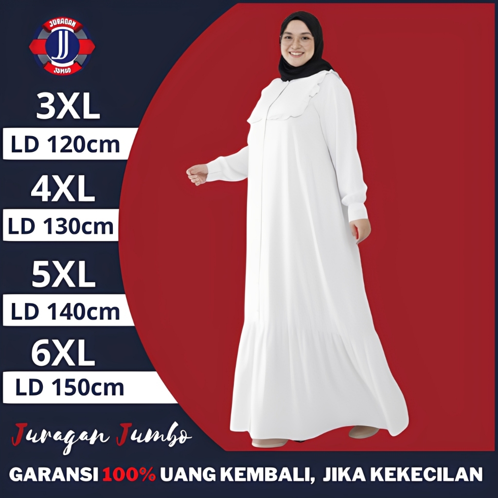 Gamis Dress Wanita Jumbo LD 120 130 140 150 Abaya Putih Mewah Baju Lebaran Syari Terbaru