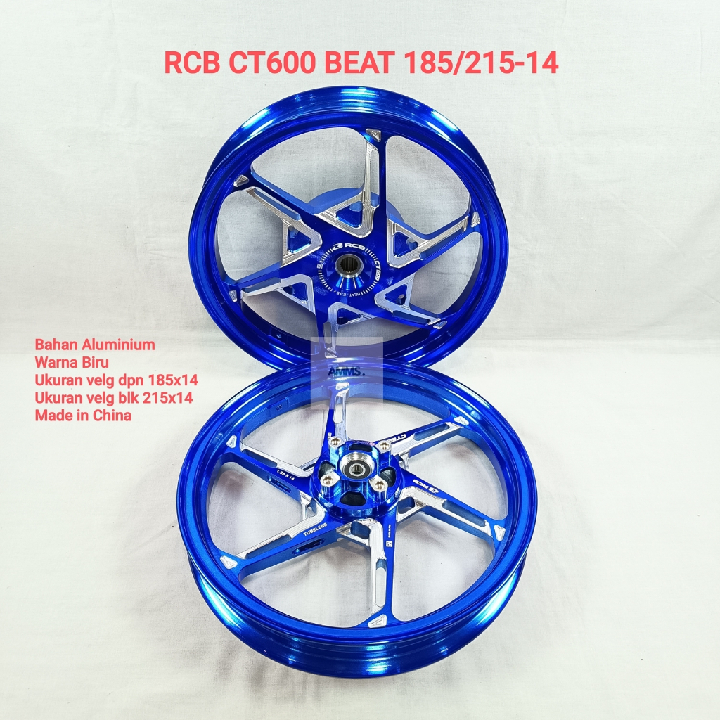 SEPASANG VELG RCB CT600 BEAT KARBU UK.185/215 RING 14 HITAM, BIRU, UNGU, MERAH