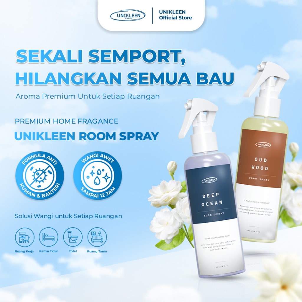 Unikleen Bed & Room Spray - Pengharum Ruangan Anti Bakteri, pewangi ruangan Sofa & Kasur, Linen Spra