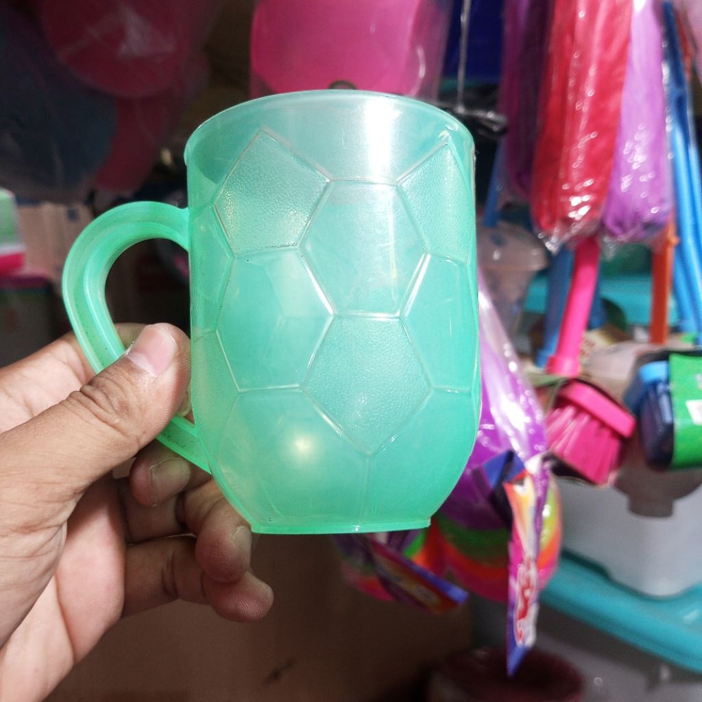 Gelas Plastik Bening / Mug Plastik Bening Motif bola Bpa Free