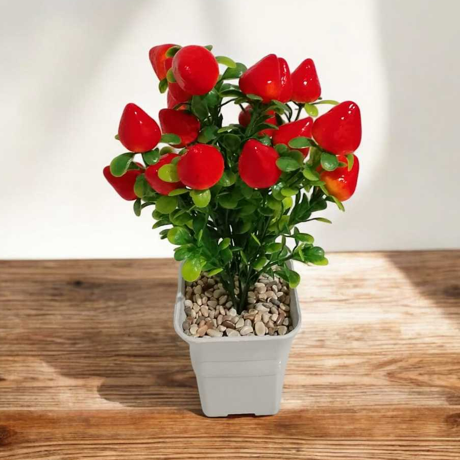 Lumea Flowers - ARTIFICIAL FLOWER BUNGA PLASTIK BUAH STOWBERRY TINGGI 30CM POT PLASTIK BUNGA HIAS
