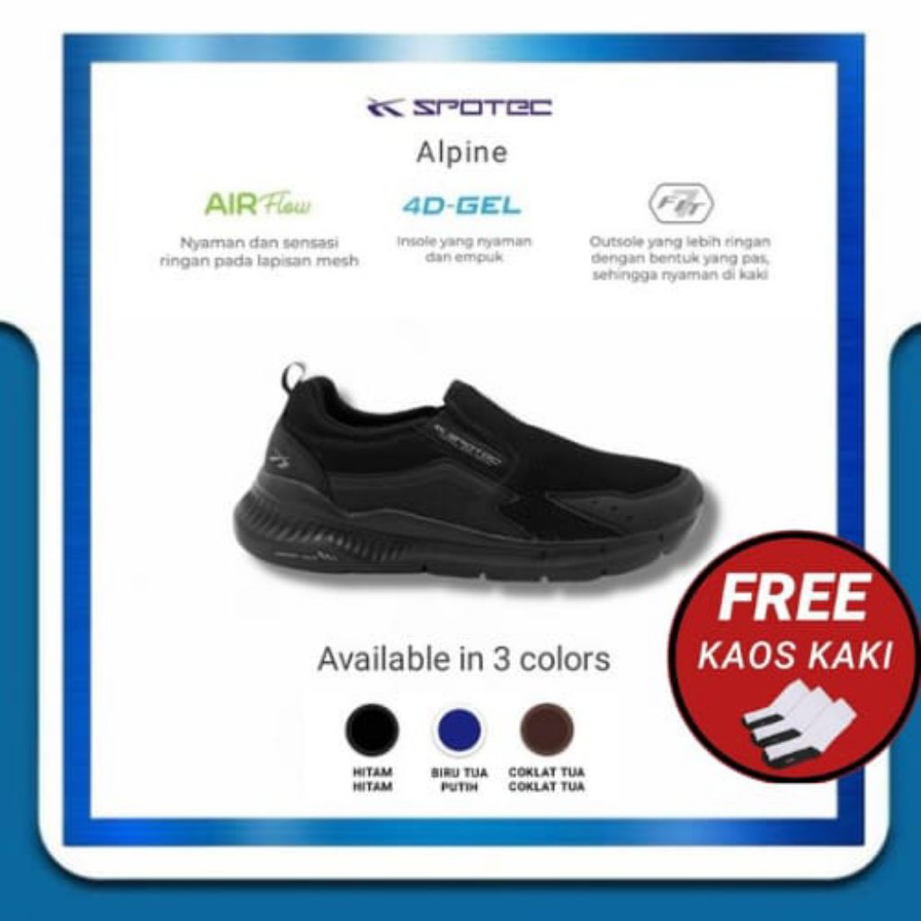 SPOTEC Sepatu Slip-On Alpine Hitam - Hitam