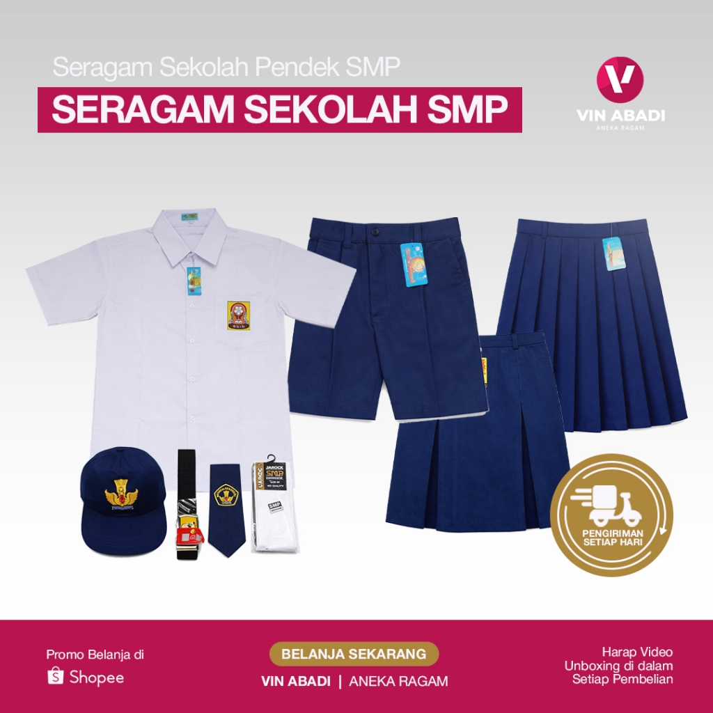 Seragam Sekolah SMP Pendek Putih Biru / Rok Plisket / Rok Span / Celana Pendek