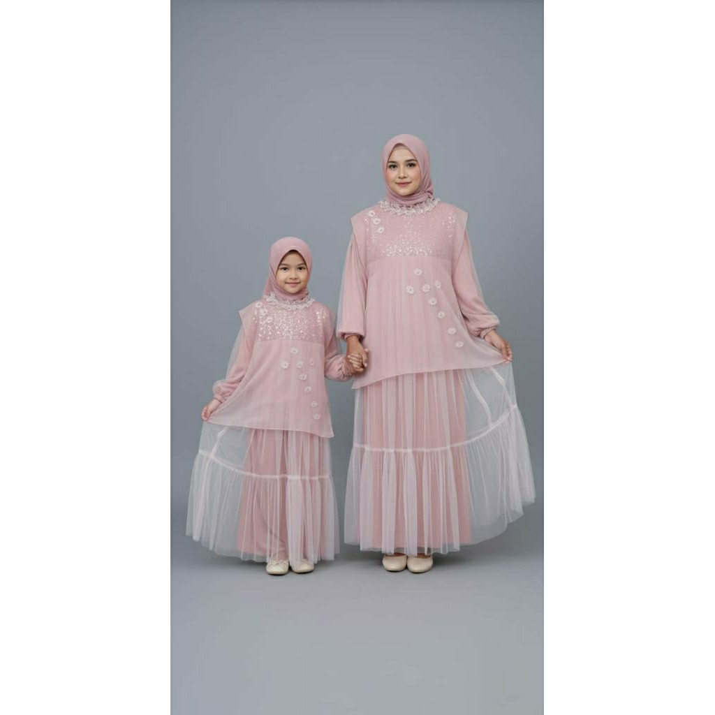 couple lebaran ibu anak-gamis dan outer organza mewah