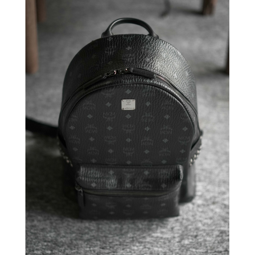 MCM Visetos Stark Side Studs Backpack Black Medium