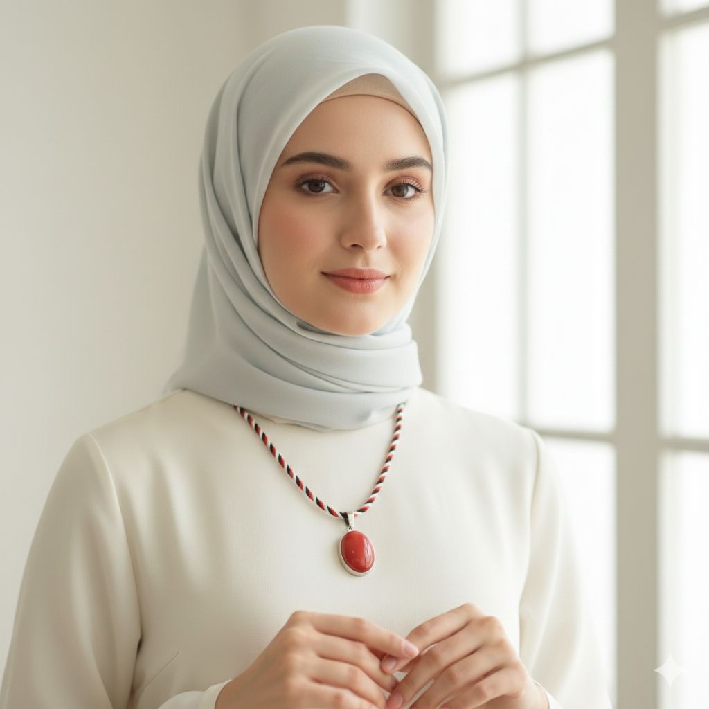 kalung tridatu liontin batu akik marjan 18x13mm