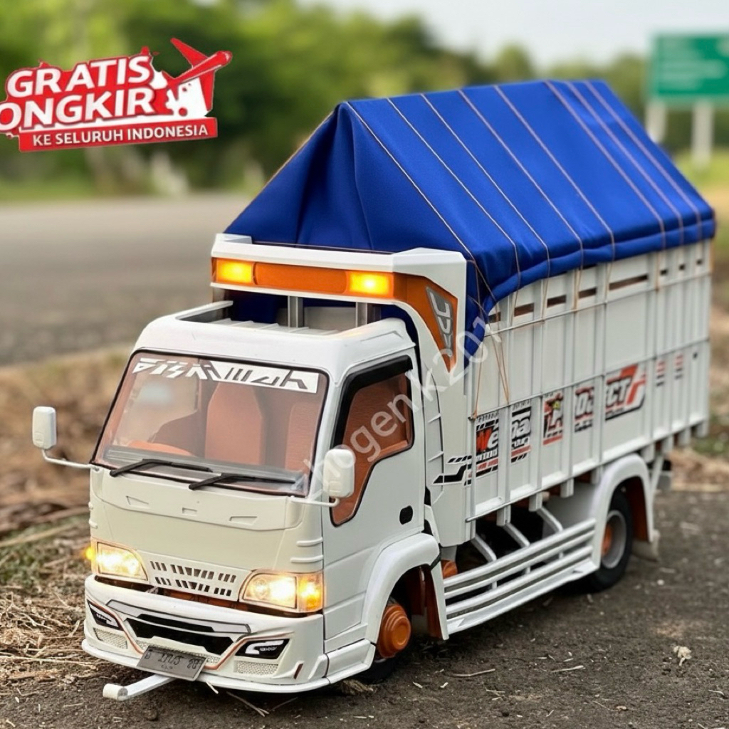 PROMO Miniatur TRUK OLENG Full Variasi Lampu Terpal Dari Kayu Asli - Mainan Anak Truk Oleng Non Rc P