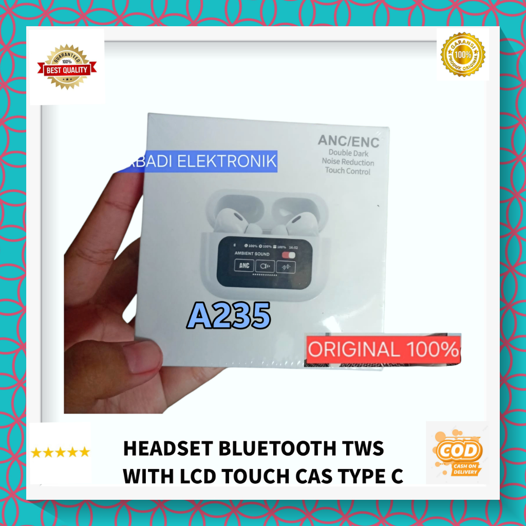 A235 AUDIO MUSIC HEADSET H108 HF BLUETOOTH ORI 100% TWSWITH LCD TOUCH CAS TYPE C HEADPHONE SPORT OLA