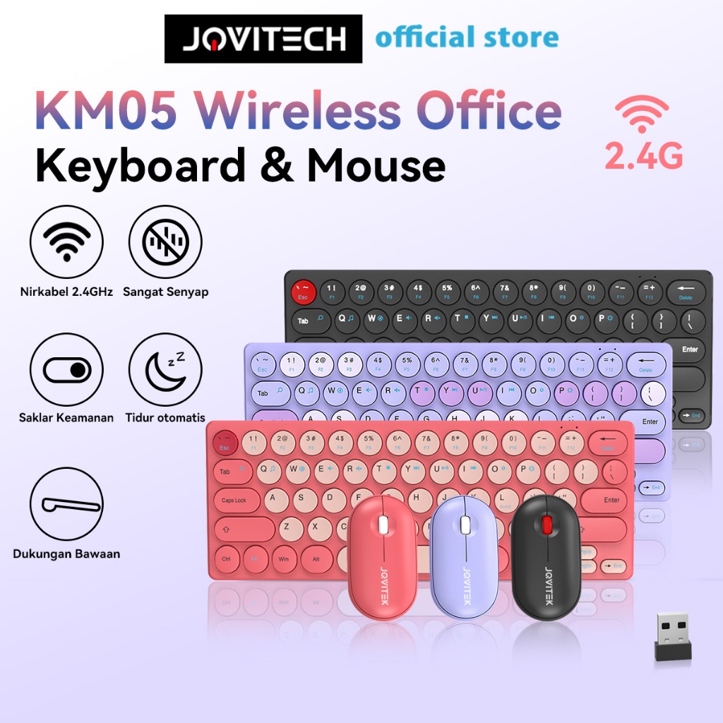 Jovitech KM05 Paket Keyboard dan Mouse 64-Tombol Bluetooth Nirkabel Mouse Senyap Keyboard Tipis dan 